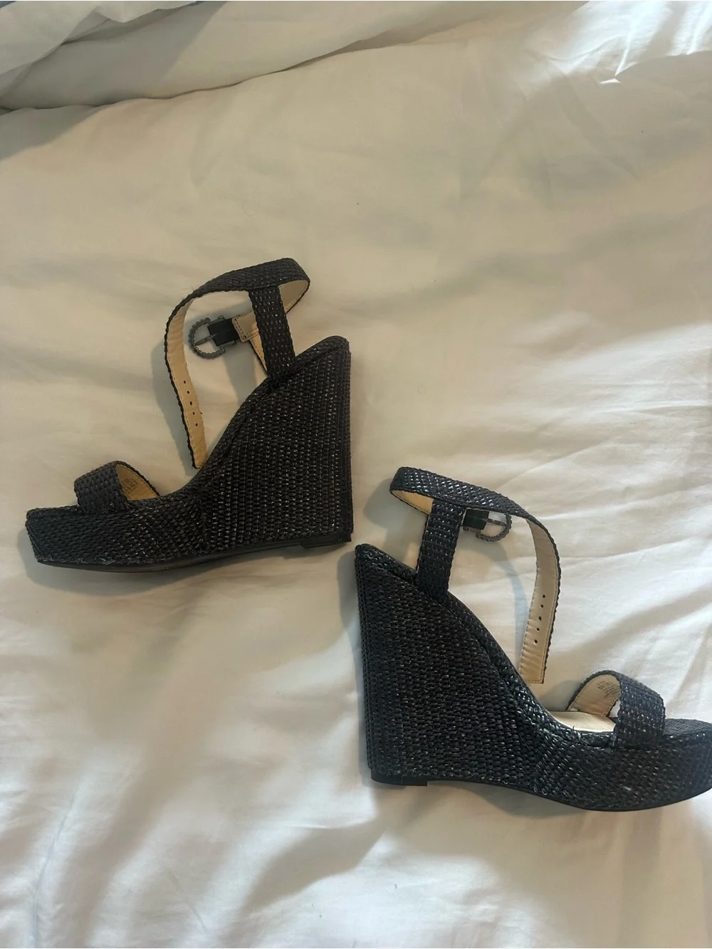 Jessica Simpson Black Woven Ankle-Strap Wedge Sandals